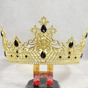Gold King Lion Crown, Prince Wedding Headpiece, Groomsmen Purple Crystal Crown